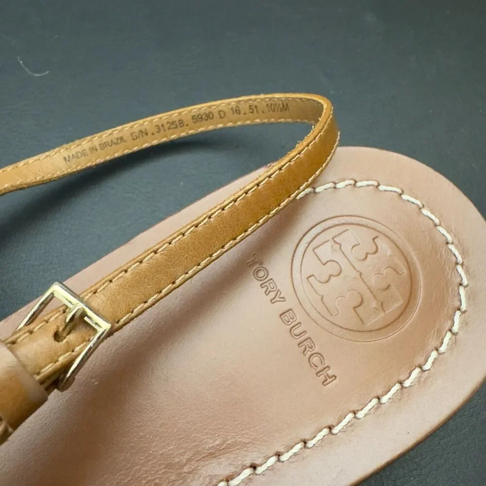 Tory Burch Gemini Link T-Strap Sandals Summer Resort Wear Leather NEW 10.5M